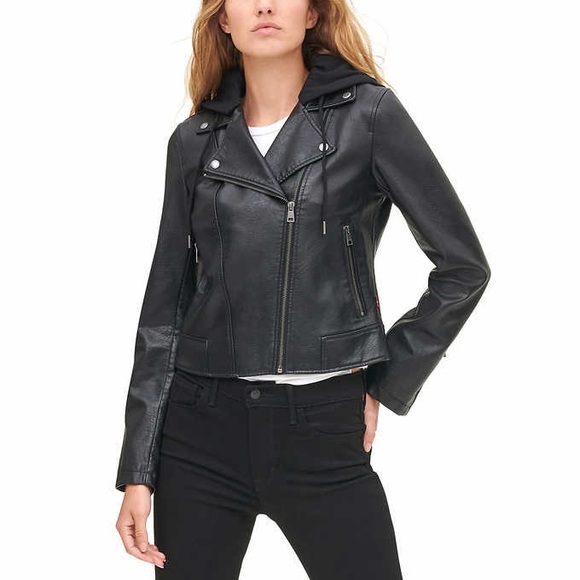 Levi's Womens' Faux Leather Moto Hooded Jacket - Picture 4 of 4